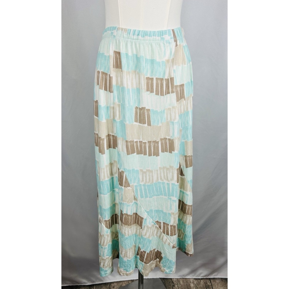 Multiples Women's Jersey Knit Maxi Skirt Size M Blue Brown Geo 90s Boho Feminine - Picture 1 of 13